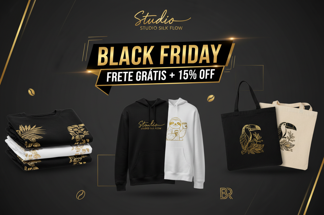Black Friday Studio Silk Flow: camisetas, moletons e ecobags personalizados com frete grátis + 15% OFF